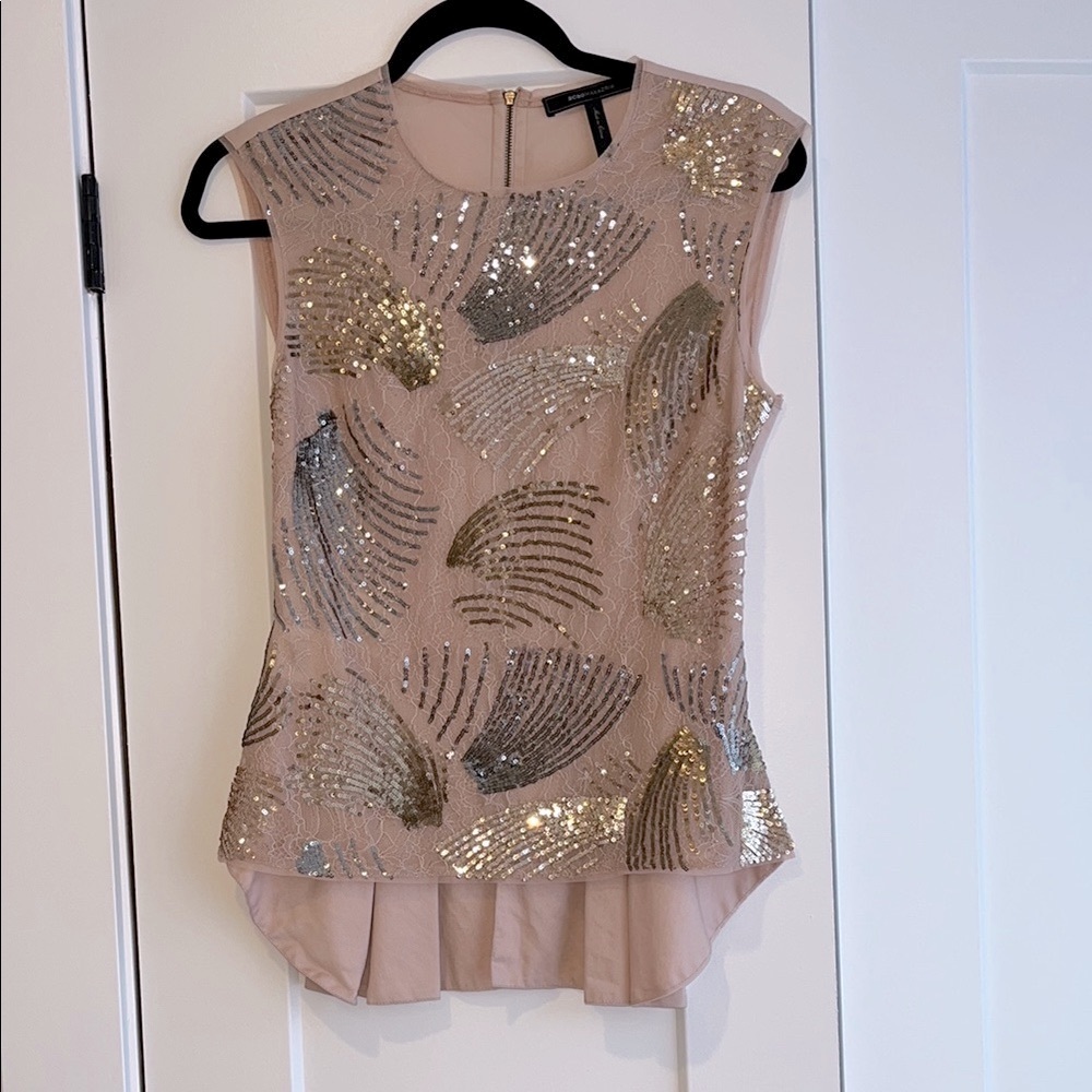 Gold and Silver Sequin Peplum Sleeveless Blouse